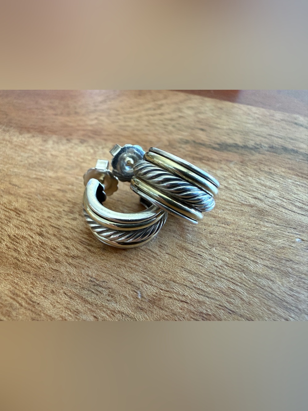 David Yurman Sterling Silver & 14k Gold Posts Cable Hoop Earrings